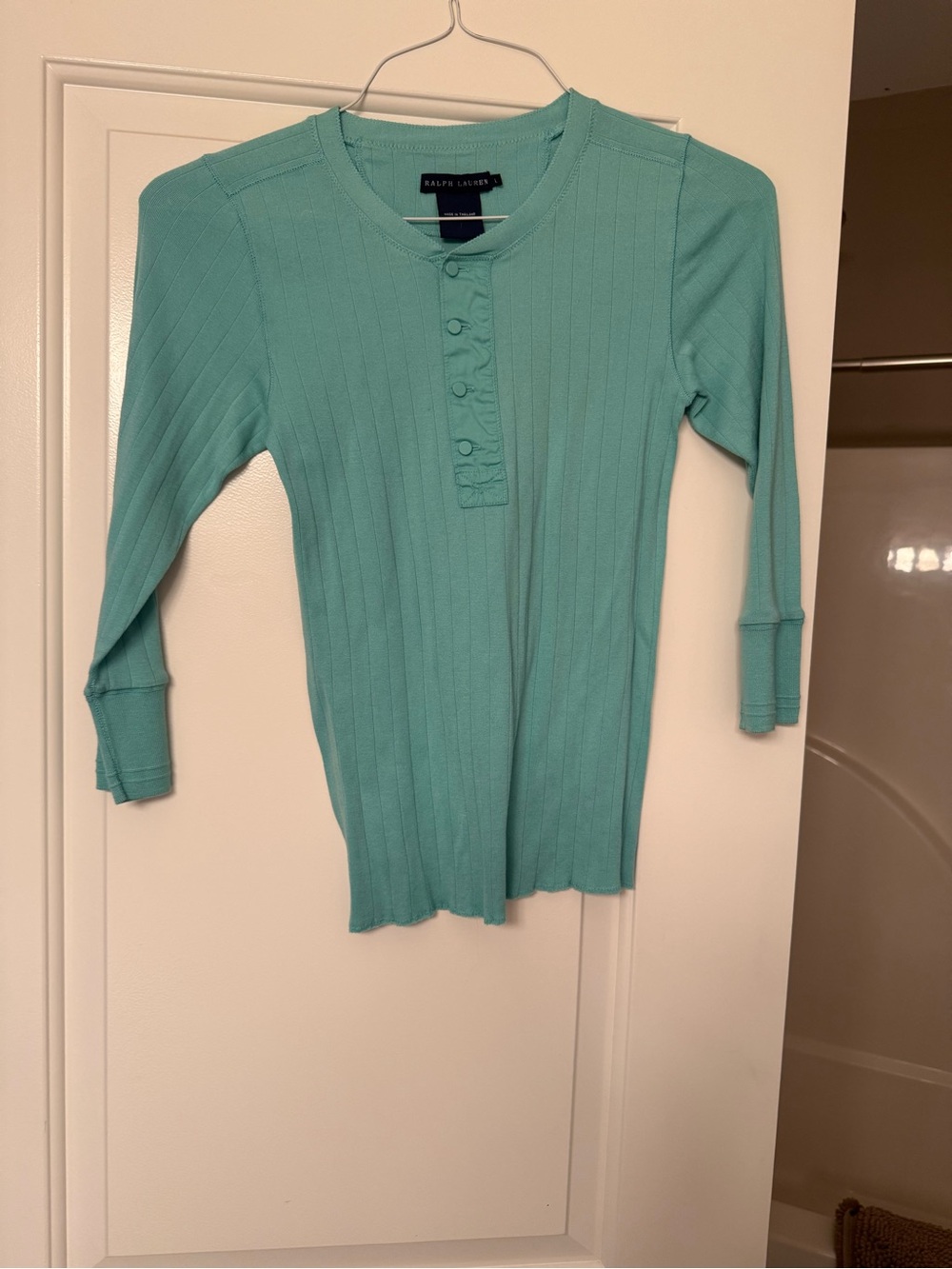 Ralph Lauren Seafoam Ribbed Henley Knit Top